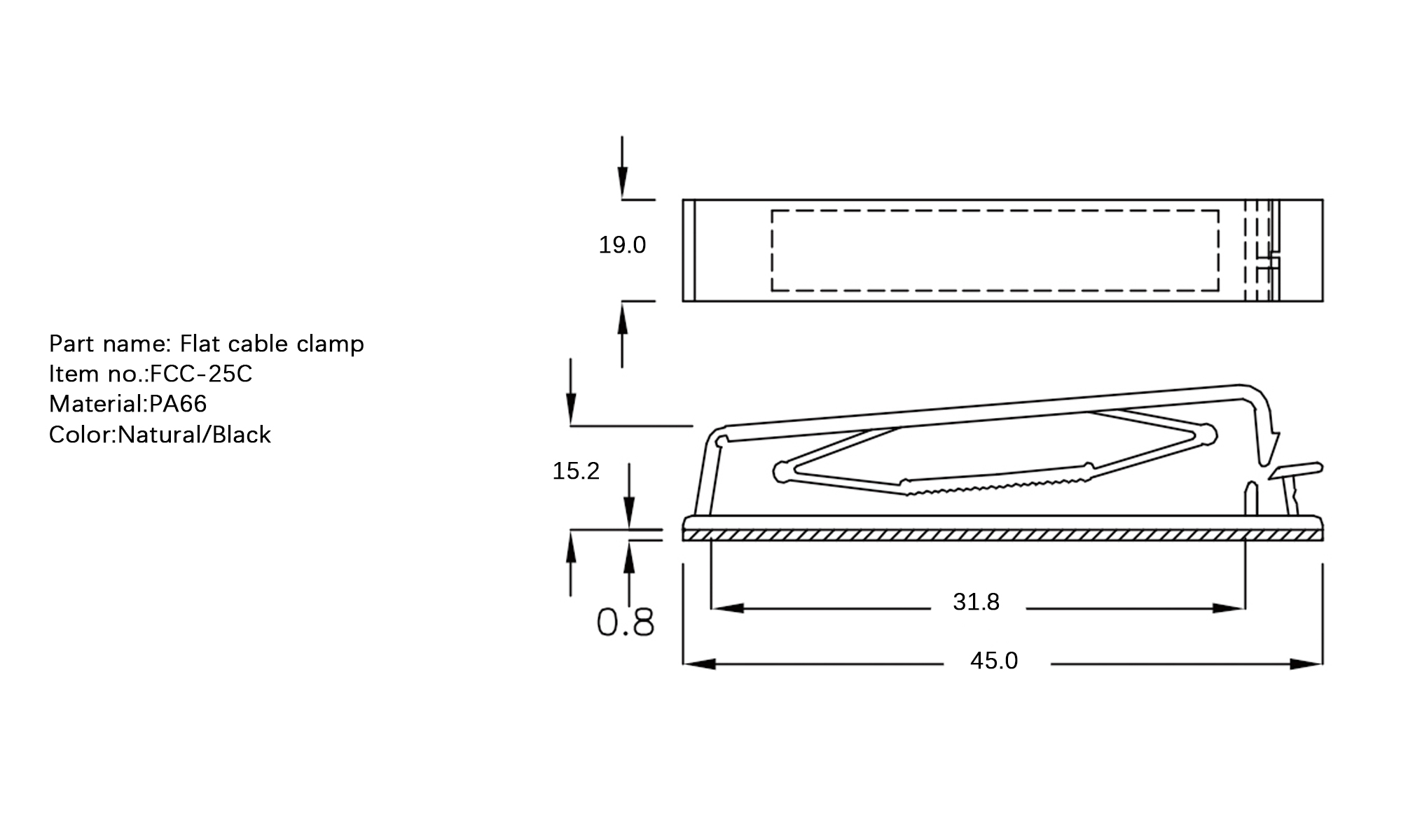 Plastic Flat Cable Clamp FCC-25C